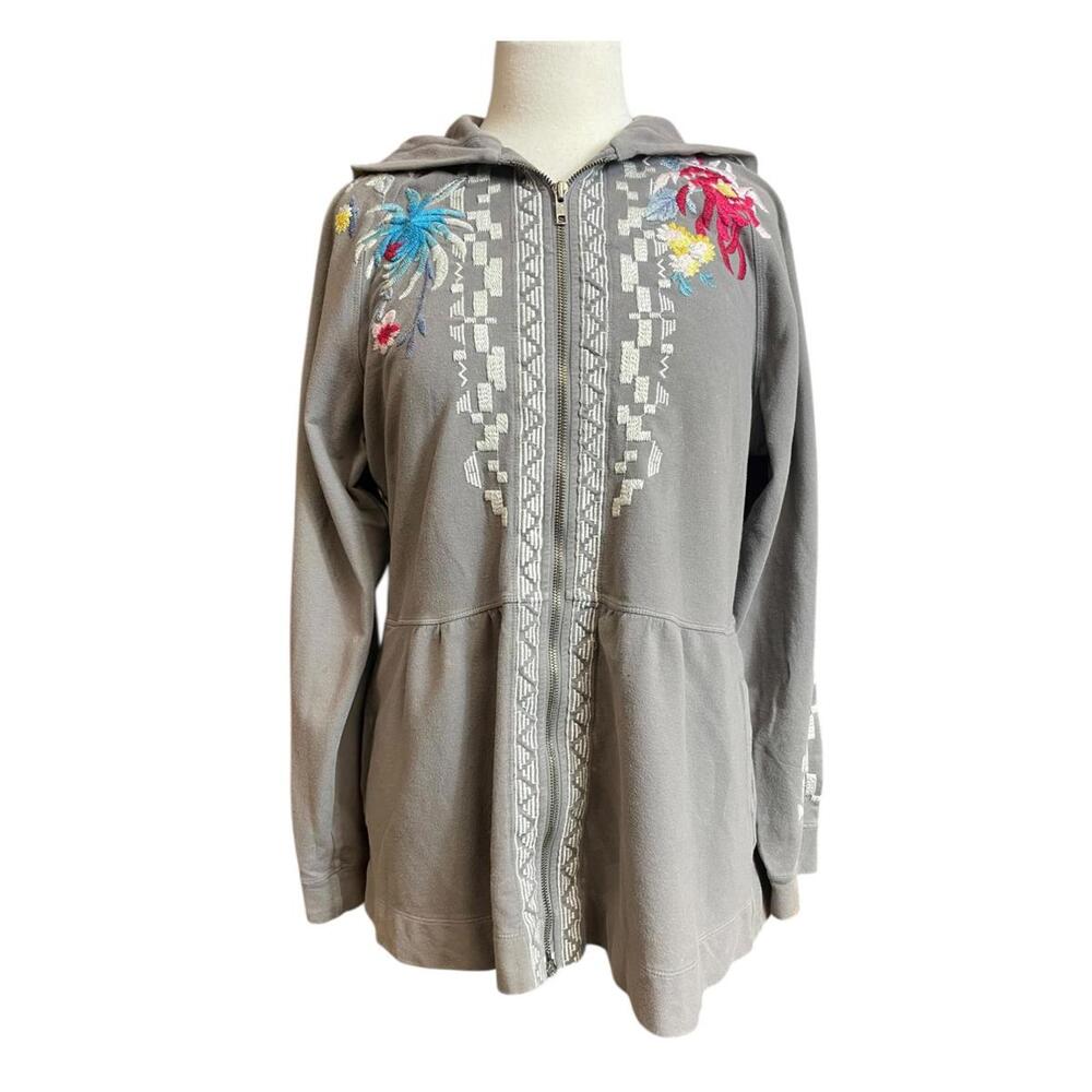 Johnny Was full zip embroidered hoodie large (READ)